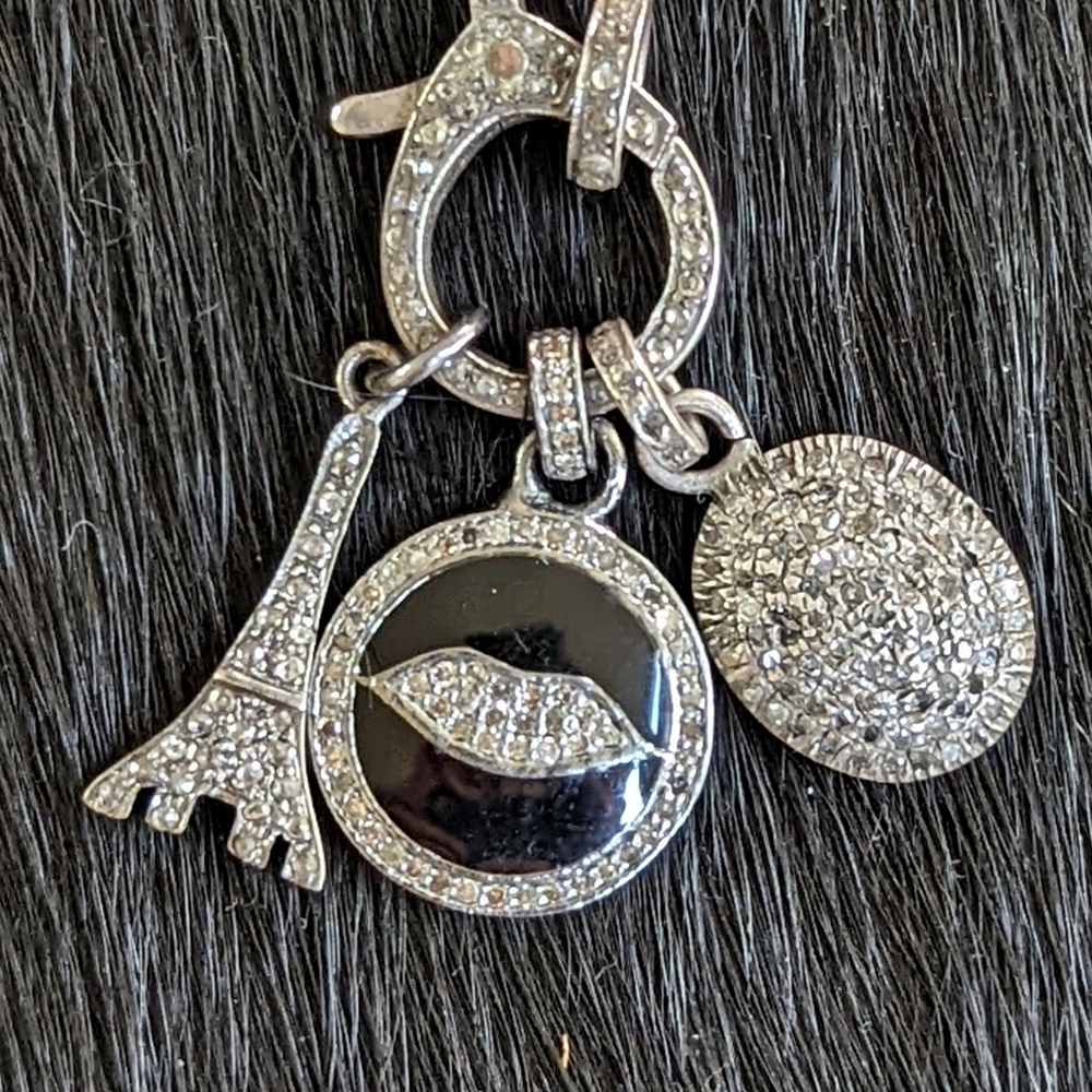 Pave Diamond, Sterling and Enamel Lips Pendant
